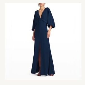 NWT Sachin & Babi Beaded deep V Gabby Gown -Navy size 6  Center Front Slit